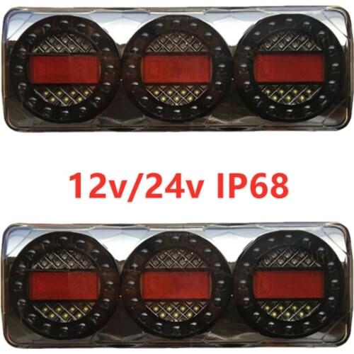 2x 12V Chrome LED Trailer Truck Tail Light 3 Combination Light Stop Reverse Turn Signal Rear Light 24v Lamp IP68 red amber white