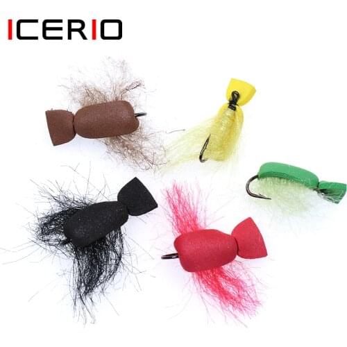 ICERIO 5PCS Foam Hoppers Beetle Fly Trout Yellowfish Bass Fishing Fly Lure Baits
