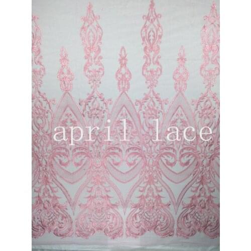 5yards /lot mx306 # pink floral best quality embroidery tulle mesh lace fabric for sawing wedding dress