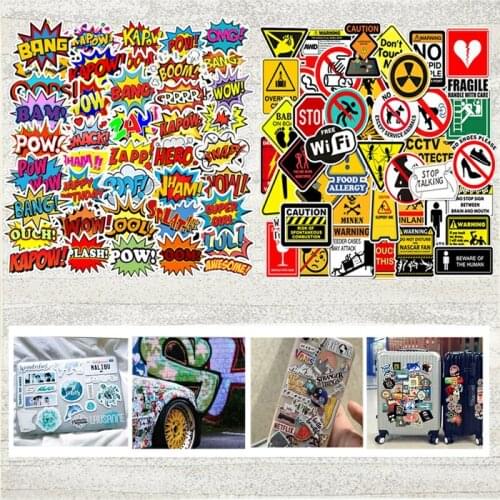 50PCS Colourful Warning And Words Doodle Fun Stickers For Laptop Bike Suitcase Motorcycle Mirror Waterproof Stickers