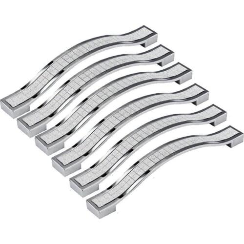 6 x Crystal Furniture Handle Bar Grip Handle Kitchen Cabinet Drawer Door Handles Silver 96mm