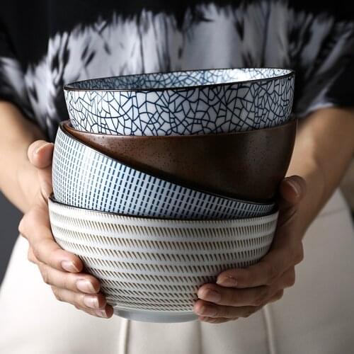 8 Inch Japanese Ramen Bowl Ceramic Noodle Bowl Stripe Design Large Soup Bowl L Dinnerware Pasta Bowl Bowls Kitchen