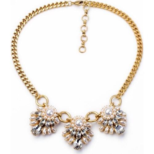 Dress Accessories Fashion Design Rhinestone Simulated Pearl Crystal Necklace Women Gold Color Necklace