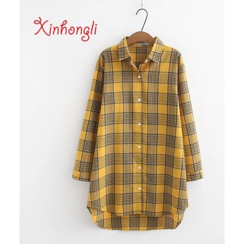 Plus size Plaid cotton women loose blouse 2020 NEW spring autumn casual ladies shirts female tops oversize
