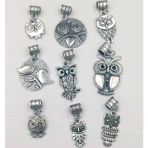 9pc Fast delivery Owl / 3D Owl / Bird Charm Pendant Bracelets&Necklace For Women&Men Gift Jewelry Accessories