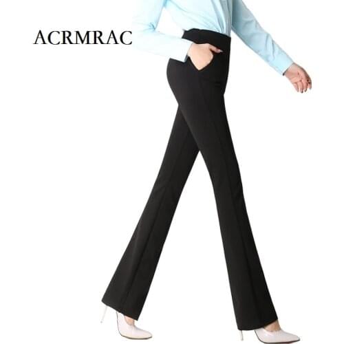 ACRMRAC Womens pants New Summer thin High waist Elasticity Solid color Slim Regular Full Length Straight pants casual pants