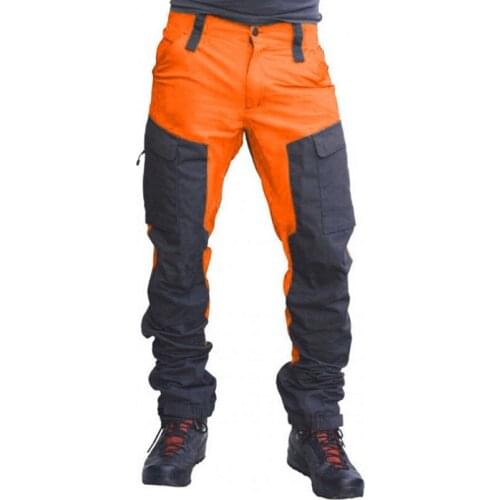 Male The New Color Matching Pants Slim Fashion Mens Work Casual Locomotive Car Trousers Zipper Multi-Pocket Long Cargo Pants