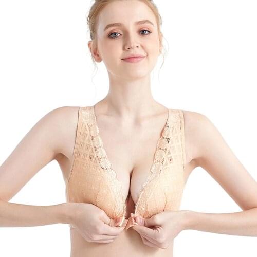 Womens bigger size bra plus size underwear front button and beautiful back gathered and adjusted without steel bracket 200kg