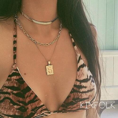 KINFOLK Bohemian Gold Layered Necklaces For Women Boho Chains Necklace Chain For Women Pendant Chocker Necklace Set Jewelry