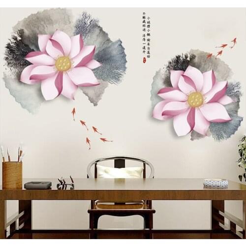 Ink Painting Flower Wall Sticker Chinese Style Teenager Living Room Bedroom Decoration Aesthetic Wallpaper Home Office Decor Art
