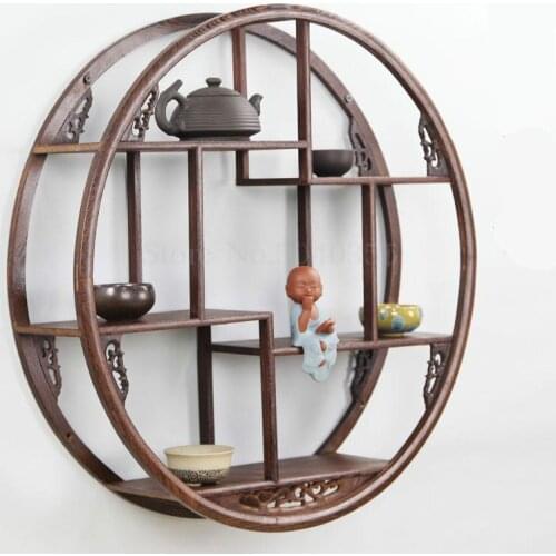 Chicken wing wood small Bo ancient solid wood Chinese wall hanging wall Duobaoge teapot tea shelf rack antique frame