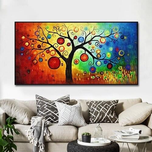 Tree of Life Money Tree Abstract Oil Painting on Canvas Scandinavian Cuadros Landscape Posters and Prints for Living Room Decor