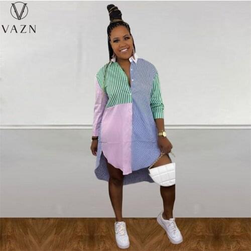 VAZN 2021 INS High Waist Elegant Patchwork Long Dress Chiffon Young Free Daily Nature Full Sleeve Vestidos For Female