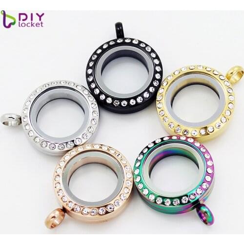 Crystal Rhinestones 20mm Stainless Steel Round Glass Locket Necklace Wholesale LSSS03-20MM