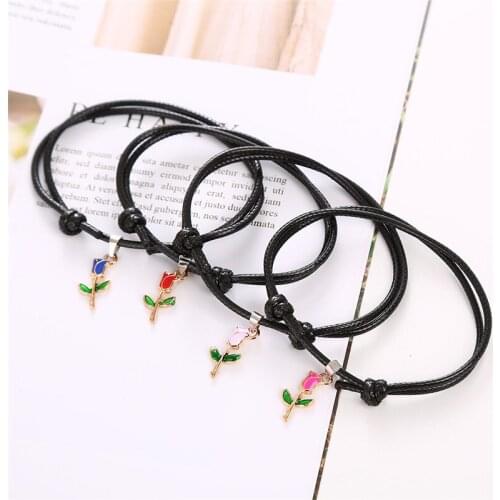HTZZY New Fashion Bracelets for Women Colorful Rose Bracelets Simple Vintage Rope Chain Bracelets 4 Pcs Set Gifts for Women