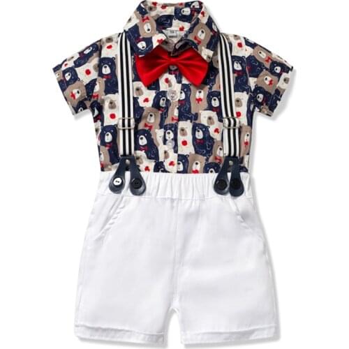 Toddler Baby Clothes for a Boy Suit Set Newborn Summer Clothes Rompers + White Shorts 2Pcs/Set Children Costume Outfits Brown