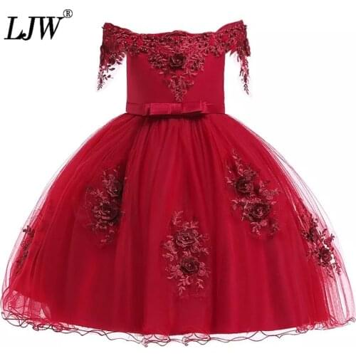 Lace elegant princess Flower Girl Dress for Wedding Birthday Party beading Kids Dresses For Girls Children Christmas Costume