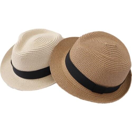 Summer Kids Hat Breathable Panama Jazz Parent-Child Hats Children Adult Outdoor Beach Sun Cap Babies Boys Girls Straw Hat 2-8Y