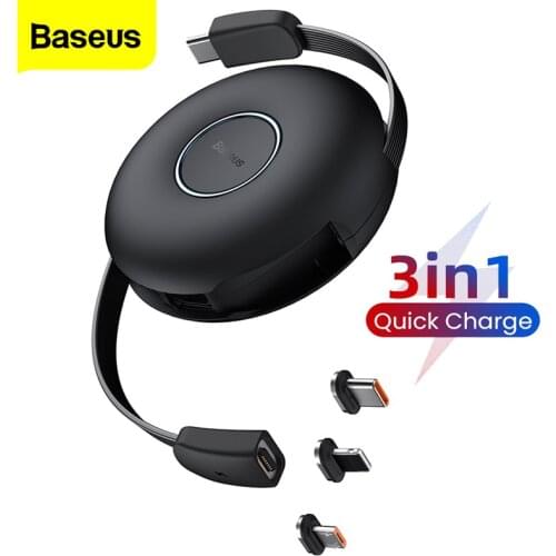 Baseus Magnetic 3 in 1 USB C Cable for iPhone 12 Charger USB Type C Fast Charging for Macbook Samsung Xiaomi Retractable Cord