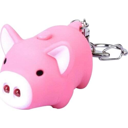 Cute Pig Keyring Keychain LED Light Touching with Sound Car Bag Pendant Charm Decoration Gift