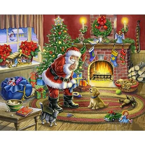 Christmas Santa Claus Printed Canvas 11CT Cross Stitch Set Embroidery Handicraft Sewing Needlework Hobby Magic Room Decor Needle