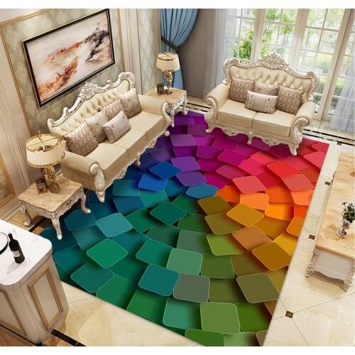 Creative 3D Geometry Carpets for Living Room Bedroom Area Rugs Modern Color Child Room Play Mat Flannel Memory Foam Large Carpet
