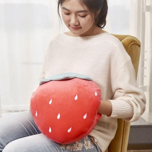 Simulation Strawberry Plush Toy Creative Hand Warmer Pillow Filled Doll Gift Down Cotton Doll Pillow Nap Can Warm Hands