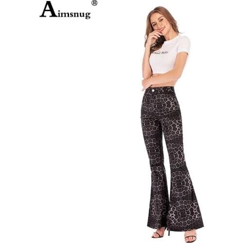 Casual Female Pants Mid Waist Snake Print Boot Cut Pants High Street 2019 Autumn Sexy Womens Trousers