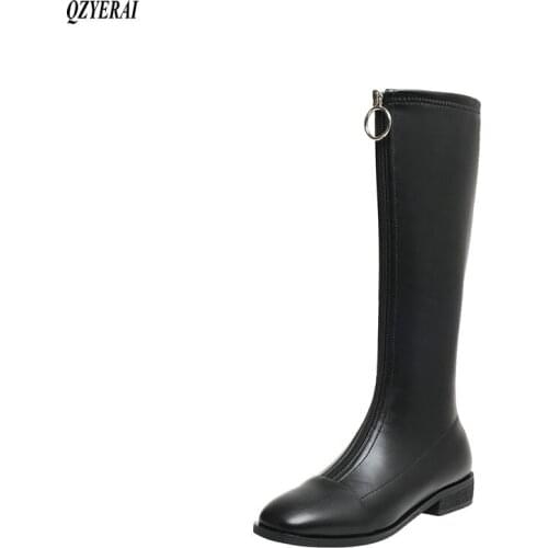 QZYERAI New style Fashion boots Genuine leather Female boots Womens boots Front zipper cowhide Womens shoes