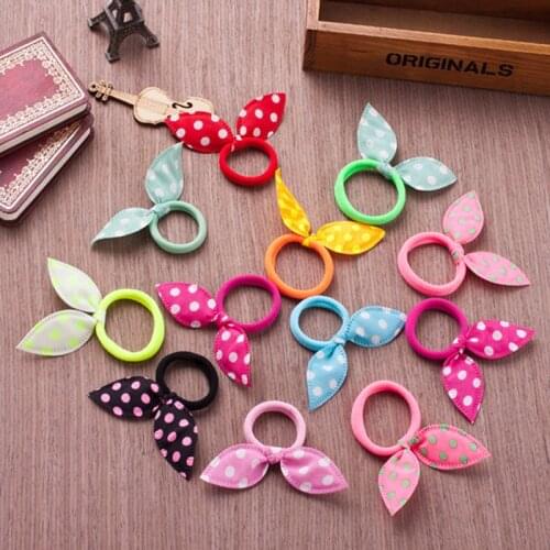 8pcs Hot Sale Fashion Girls Hair Band Polka Dot Bow Rabbit Ears Elastic Hair Rope Ponytail Holder Hair Accessories Headband