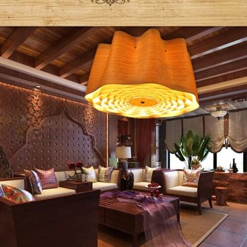 SGROW Wood Lampshade Ceiling Lamp Light Southeast Creative Personality Lighting Fixtures for Bedroom Dinning Room Living Room