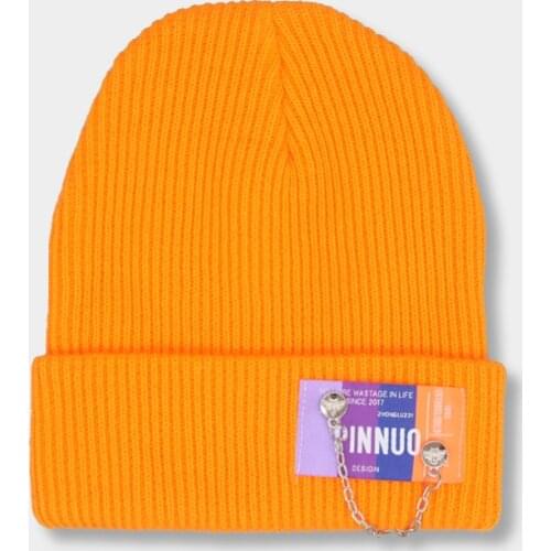 Knitted Hats Solid Blue Orange Black Chain Winter Hats Casual Foldable Soft Keep Warm Outdoor Autumn Women Hat Gorras Para Mujer