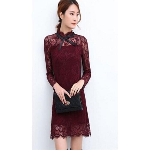 Spring 2016 new temperament hollow-out collar cultivate ones morality in the long sleeve long lace base