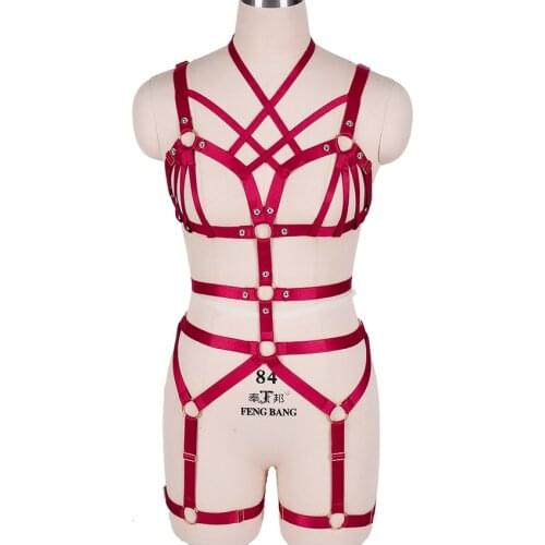 Hollow Out Rave Wear Bra Strap Harness Set Elastic High Waist Garter Belt Woman Adjustable Punk Full Body Harness Cage