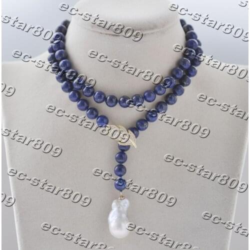 Z11165 25" 25mm Blue Round Lapis Lazuli Bead White KESHI Pearl Necklace Pendant