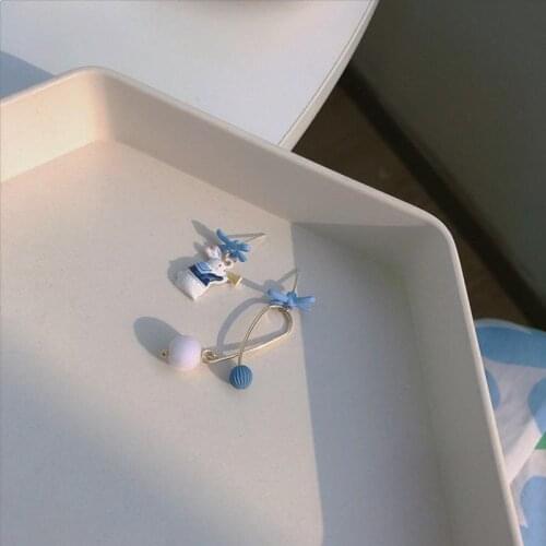 YAOLOGE For Women Blue Asymmetric Rabbit Drop Earrings Plastic Earrings 2021 Trend Gift Fashion Party Jewelry Brincos Wholesale