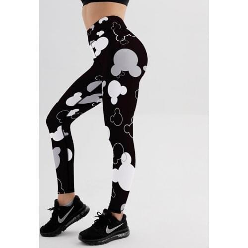 Women Quick Dry Sport Fitness Black Leggings Cartoon Mouse Head Printed Sports Pants Yoga Slim Tights Trousers For Women