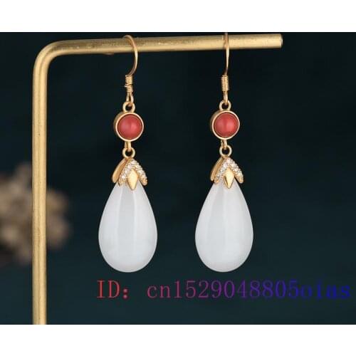 White Jade Water drop Earrings Gemstone Women Natural Zircon Fashion 925 Silver Gifts Crystal Amulet Jewelry Chalcedony Charm