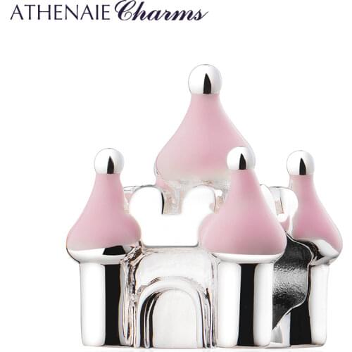 ATHENAIE 925 Sterling Silver Pink Enamel Vintage Fairy Tale Castle Charms Fit Bracelet DIY Jewelry Birthday Gift For Women