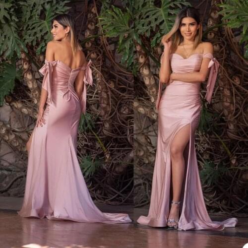 Elegant Pink Mermaid Evening Dresses Off Shoulder Side Split Party Gowns Red Carpet Fashion Prom Quinceanera Dress