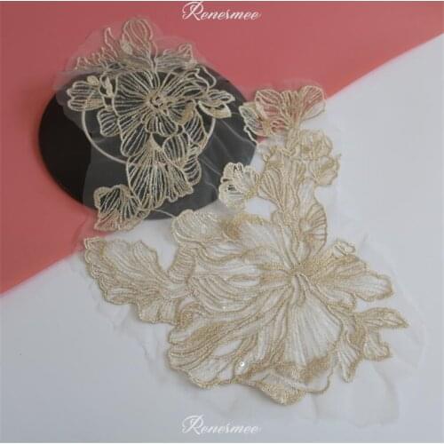 1Pc Clear Sequins Ivory Champagne Gold Venise Lace Trim Wedding Sewing Applique Crafts Lace Fabric For Wedding Dress Decoration