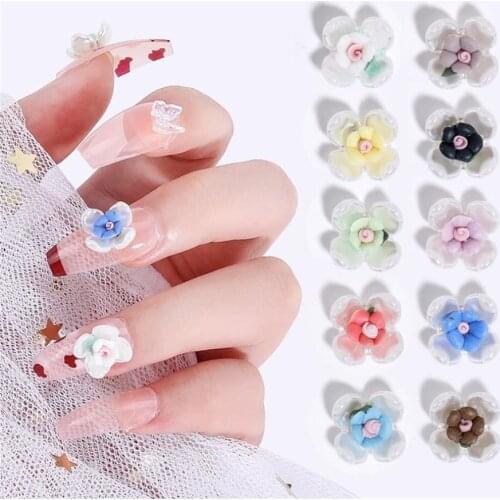10PCS Flower Nail Parts DIY Design Plastic and Ceramic Colorful Flowers For 3D Nail Art Accessories Decorations Supplies