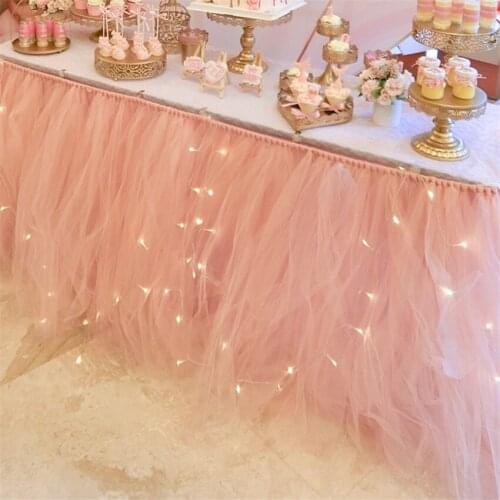 22m Long Fluffy Tutu Gauze Table Skirt Mesh Gauze Birthday Party Dessert Table Wedding Sign-in Table Surrounding Tablecloth Deco