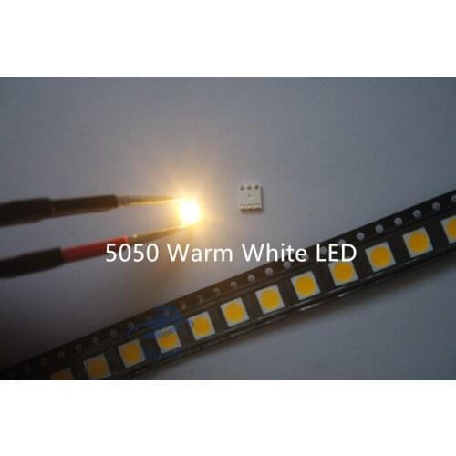 500pcs SMD LED Diode 5050 Warm White 15-18LM 60mA DC 3V Ultra Bright Light Emitting Diode Lamp SMT Surface Mount Bead for PCB