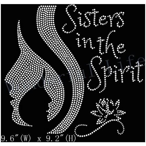 Free shipping hotfix rhinestones transfer in SISTERS IN THE SPIRIT words for clothing