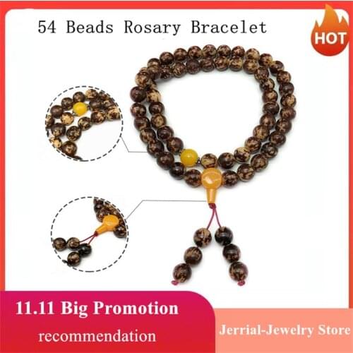 Natural 54 Beads Gift Unisex Handheld Flower Bodhi Root Buddha Beads Bracelet