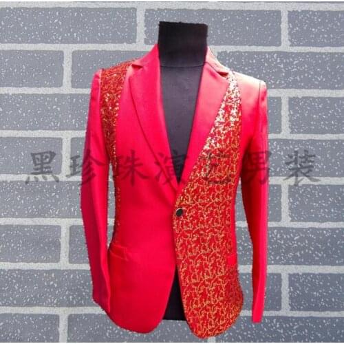 Black red men suit designs masculino stage costumes for singers men sequin blazer dance clothes jacket style groom formal dress