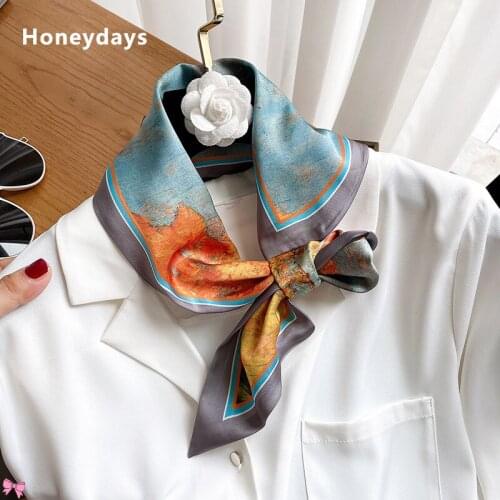 Designer Fashion Printed Silk Scarf Oil Painting Style Small Silk Scarfs Ladies Retro Decorative Neck Scarves Handle Bag Ribbons