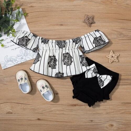 Newborn Baby Girl Clothings Short Sleeve Off Shoulder Crop Top + Bow Triangle Shorts 2pcs Rose Printed Lovely Summer Outwear