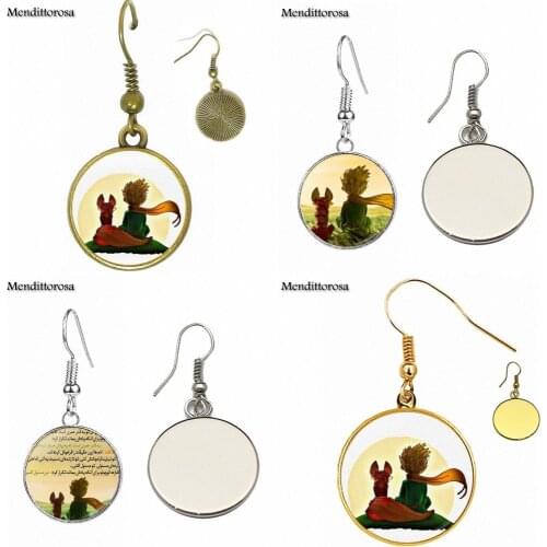 For Child The Little Prince Logo Glass Bronze/Silver/Golden Clip Ear Hook Drop Earringss